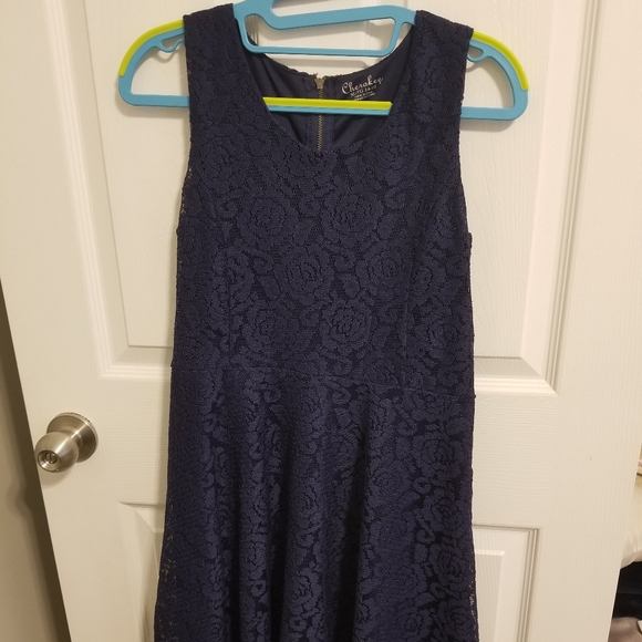 Navy Blue Flowered Dress - Picture 1 of 3